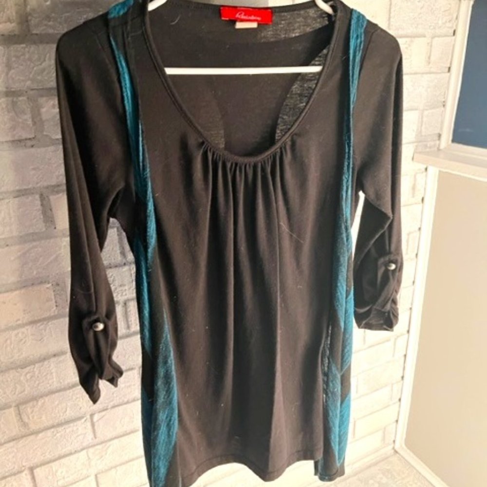 Women's 3/4 Sleeve Shirt, Size M, Black/Blue